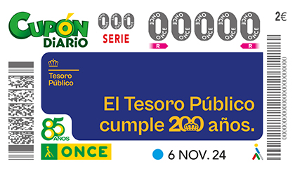 Cupón de la ONCE dedicado al 200 aniversario del Tesoro Público