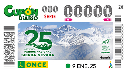 Cupón de la ONCE dedicado a los 25 años de Sierra Nevada como Parque Nacional