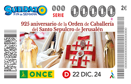 Cupón de la ONCE dedicado al 925 aniversario de la Orden de Caballería del Santo Sepulcro de Jerusalén