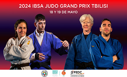 Cartel con la foto de los c8uatro judocas paralímpicos participantes